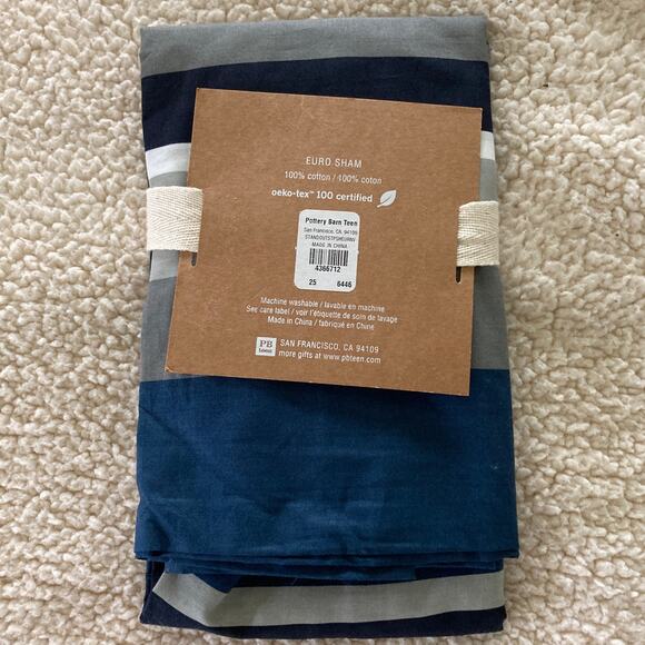 POTTERY BARN TEEN Pillow Sham Stand Out Stripe Euro Sham Blue Gray In Package - Picture 2 of 3